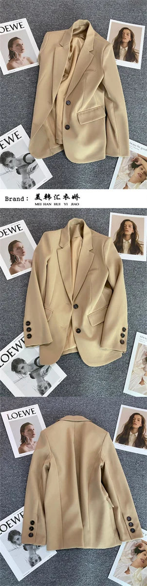 Jaqueta feminina nova na moda coreana, terno pequeno, blusa marrom, casaco, roupas soltas, retas, temperamento fino, blazer para mulheres chique