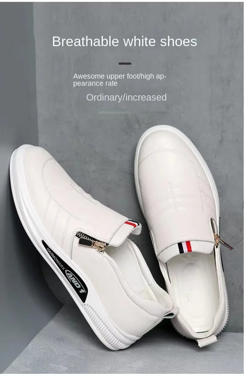 Zapatos casuales de piel sintética para hombre, mocasines de marca de moda, zapatillas de negocios con cremallera, mocasines cómodos, zapatillas deportivas para hombre