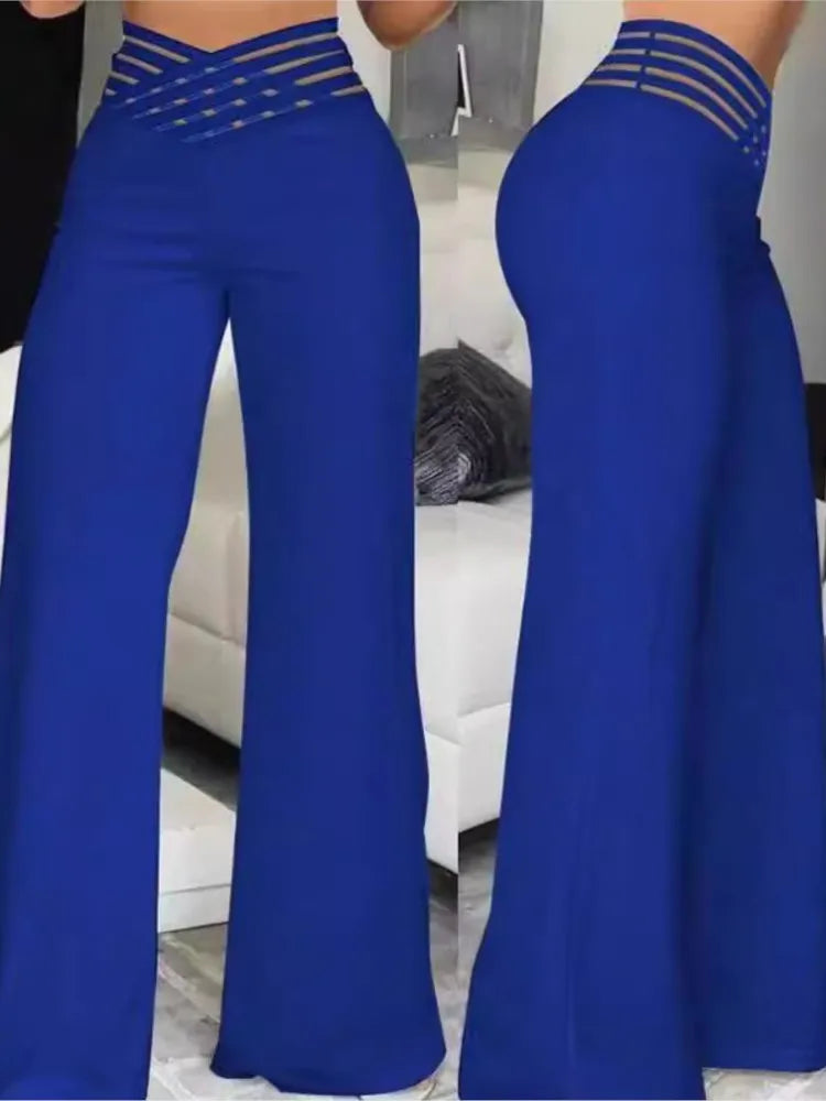 Calças femininas elegantes de cintura alta e pernas largas, primavera/outono, moda feminina, soltas, compridas, casuais, para escritório, sólidas, roupas femininas, novas calças