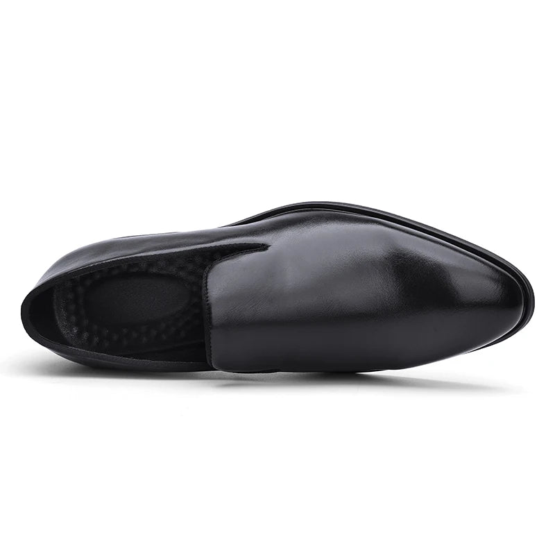 Zapatos formales de cuero sin cordones para hombre, mocasines casuales, zapatos de boda negros, elegantes zapatos Oxford de punta puntiaguda para oficina