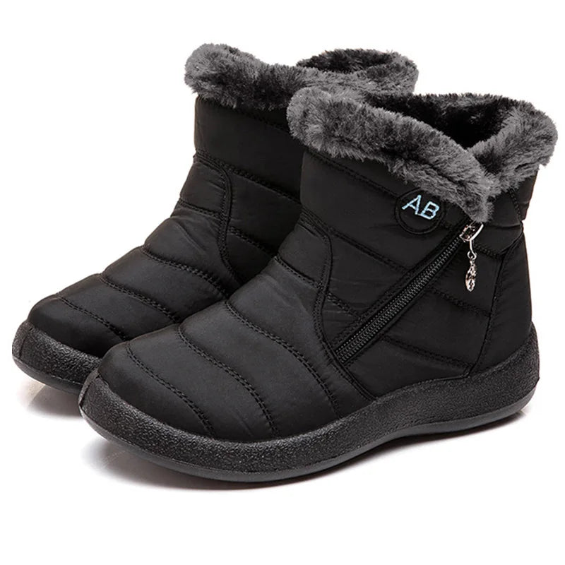 Botas de nieve para mujer, botas cómodas para mujer, zapatos impermeables para mujer, zapatos con cremallera, botas de invierno de piel suave para mujer, botas para mujer