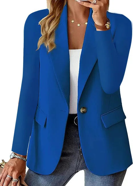 Blazer casual feminino da moda 2024 primavera outono novo cor sólida gola virada para baixo manga comprida casaco elegante para escritório