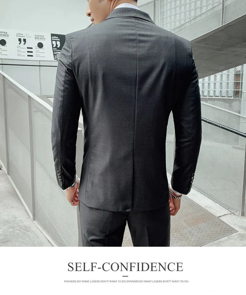 Terno (blazer + colete + calça) masculino, estilo executivo, slim, cor sólida, plus size, vestido justo, casamento, padrinho