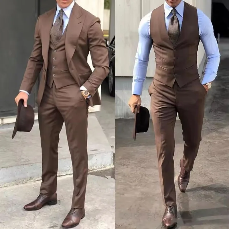 Traje de boda elegante, esmoquin de novio entallado, 3 piezas, económico, formal (chaqueta, chaleco y pantalones)