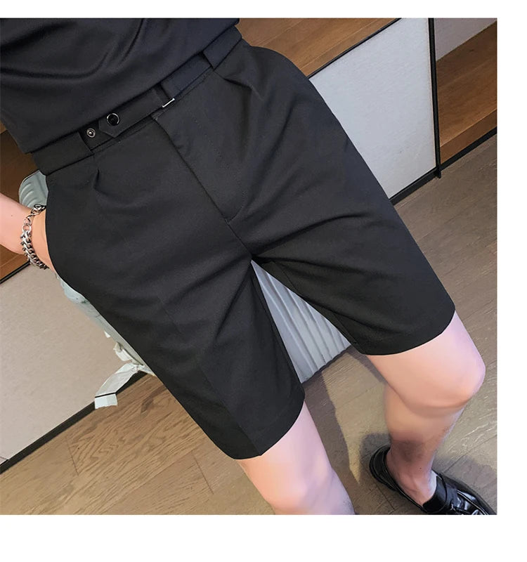 Shorts de terno estilo britânico de verão em 4 cores 2023, masculino, Nápoles, casual, slim fit, calça curta, fashion, slim fit, cor sólida