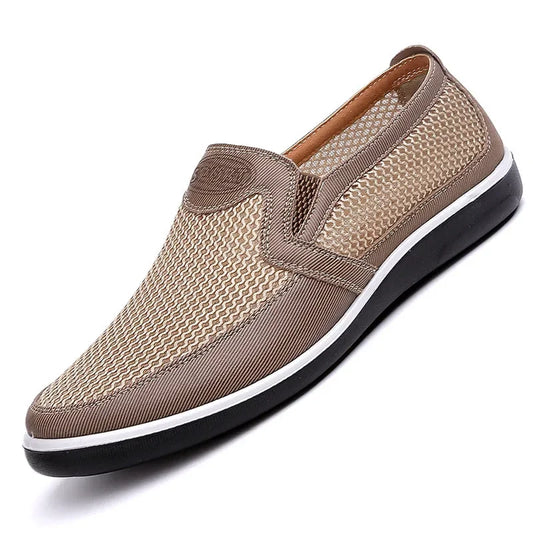 New Summer Breathable Mesh Men Shoes Lightweight Flat Casual Fashion Designer Men Loafers Beige
