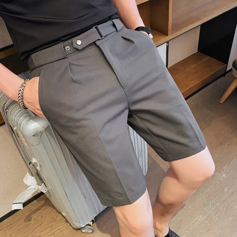 Shorts de terno estilo britânico de verão em 4 cores 2023, masculino, Nápoles, casual, slim fit, calça curta, fashion, slim fit, cor sólida