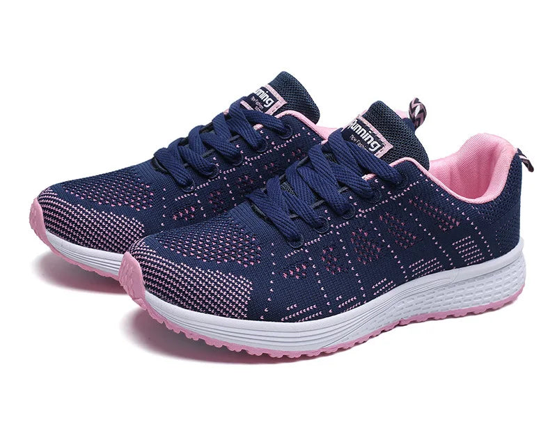 Zapatos casuales de mujer, zapatillas planas de malla transpirables a la moda para caminar, zapatillas de deporte para mujer 2021, zapatos vulcanizados para gimnasio, calzado blanco para mujer
