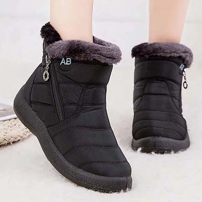 Botas de nieve para mujer, botas cómodas para mujer, zapatos impermeables para mujer, zapatos con cremallera, botas de invierno de piel suave para mujer, botas para mujer