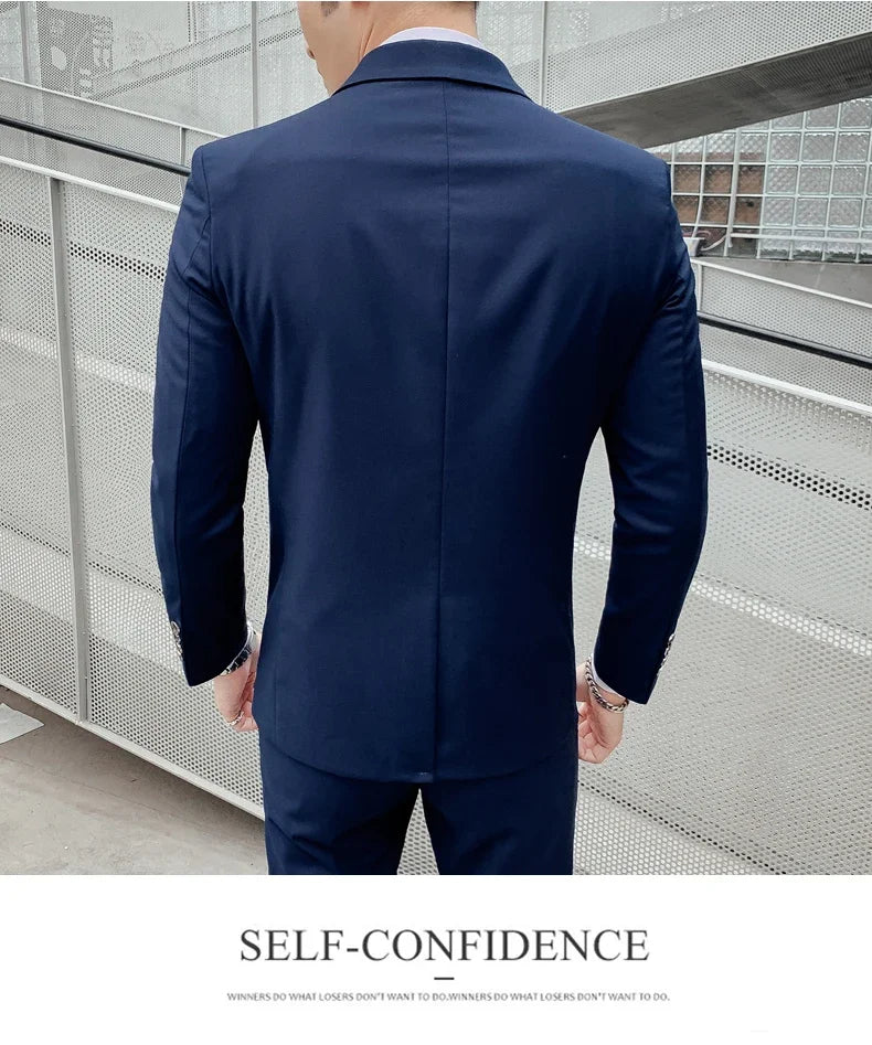 Terno (blazer + colete + calça) masculino, estilo executivo, slim, cor sólida, plus size, vestido justo, casamento, padrinho