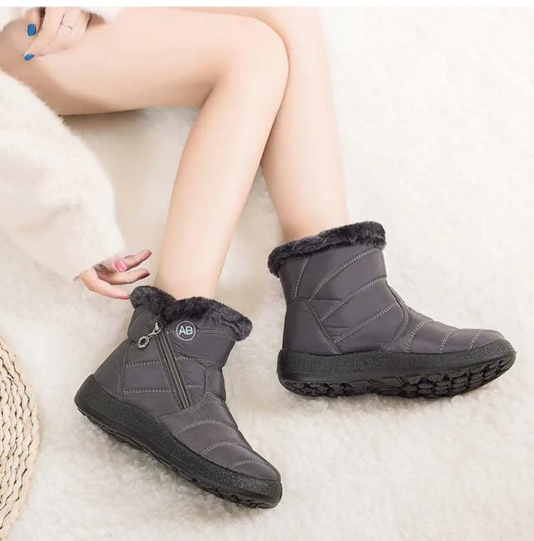 Botas de nieve para mujer, botas cómodas para mujer, zapatos impermeables para mujer, zapatos con cremallera, botas de invierno de piel suave para mujer, botas para mujer
