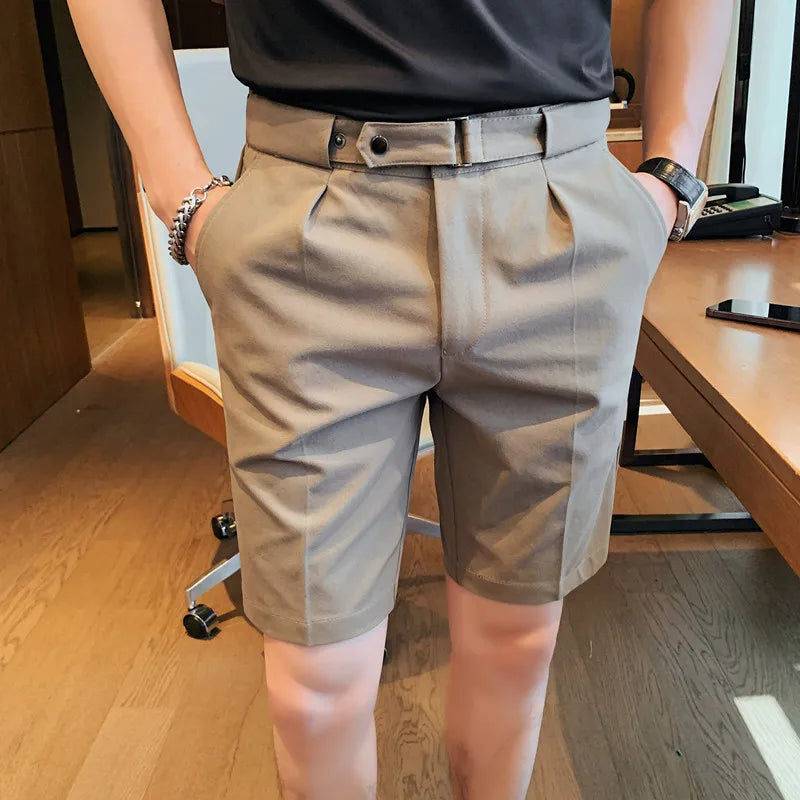 Shorts de terno estilo britânico de verão em 4 cores 2023, masculino, Nápoles, casual, slim fit, calça curta, fashion, slim fit, cor sólida