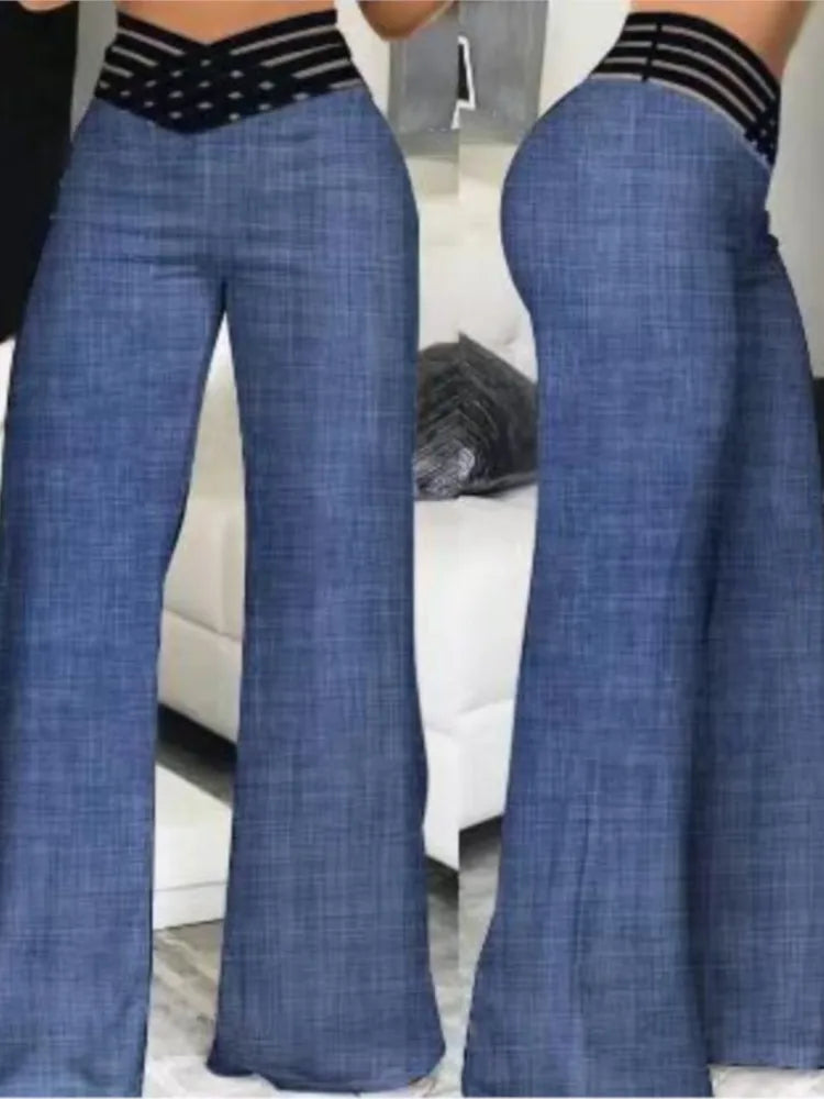 Calças femininas elegantes de cintura alta e pernas largas, primavera/outono, moda feminina, soltas, compridas, casuais, para escritório, sólidas, roupas femininas, novas calças