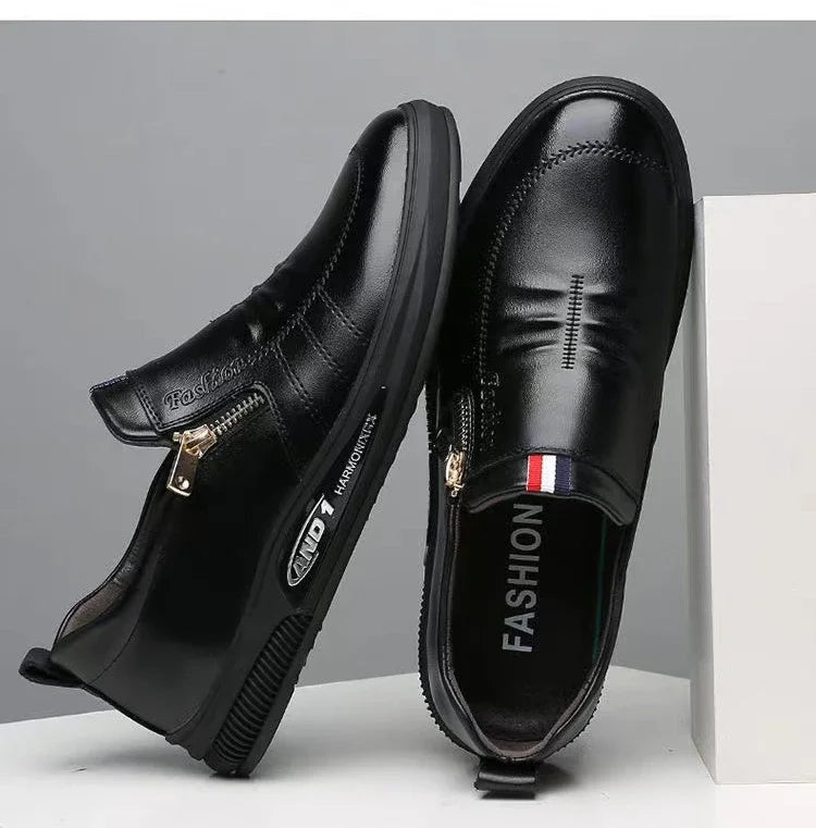 Zapatos casuales de piel sintética para hombre, mocasines de marca de moda, zapatillas de negocios con cremallera, mocasines cómodos, zapatillas deportivas para hombre