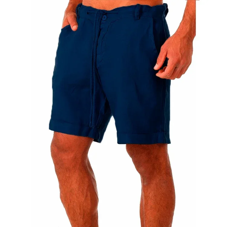 Men's Linen Casual Breathable Joggers Pants Fashion Short Trousers Street Pants Men Clothing