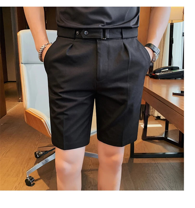 Shorts de terno estilo britânico de verão em 4 cores 2023, masculino, Nápoles, casual, slim fit, calça curta, fashion, slim fit, cor sólida