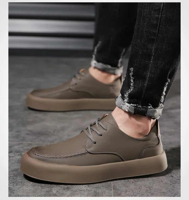 Men's retro handmade leather casual lace-up shoes, non-slip sole, classic stitching, comfortable, slip-on, spring and summer, work