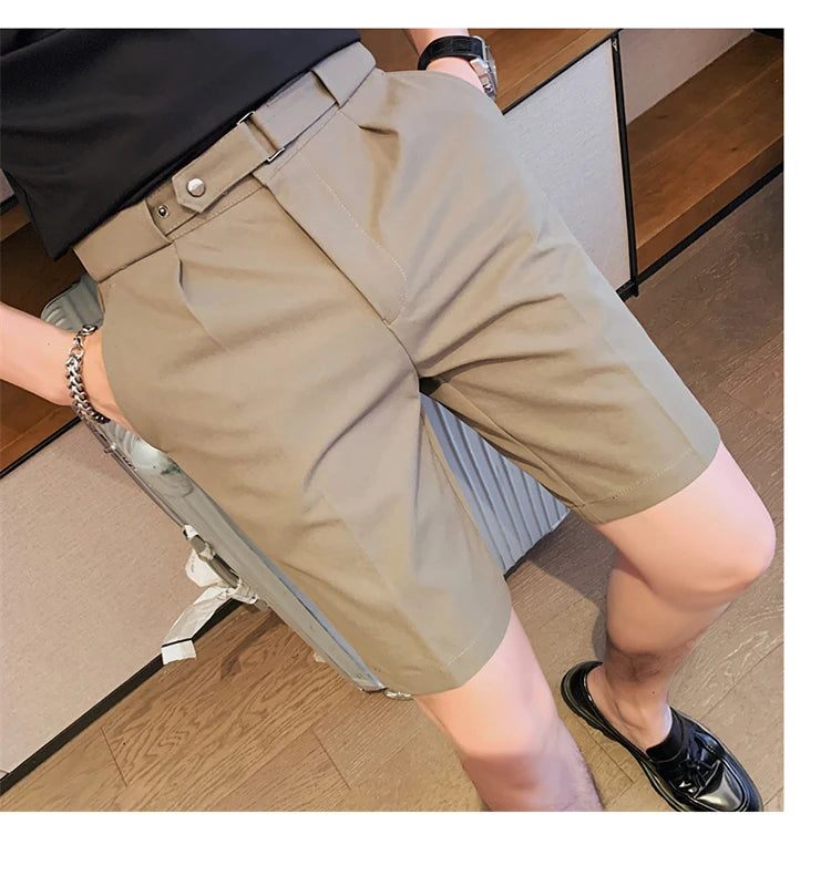 Shorts de terno estilo britânico de verão em 4 cores 2023, masculino, Nápoles, casual, slim fit, calça curta, fashion, slim fit, cor sólida