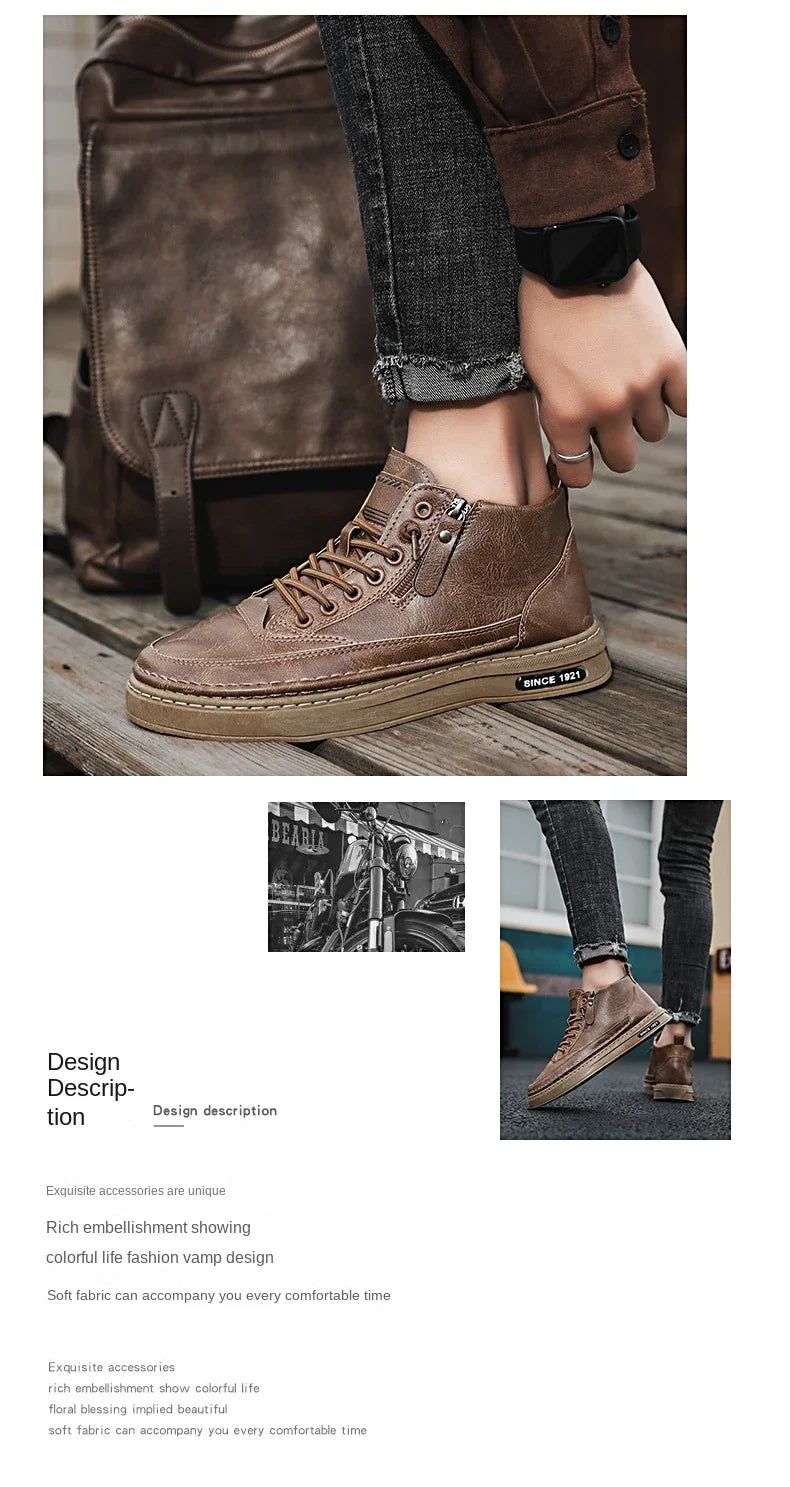 Botas masculinas de inverno, sapatos de couro de cano alto da moda, sapatos de algodão, botas de cano curto da moda, sapatos casuais para negócios e atividades ao ar livre, tênis masculinos novos