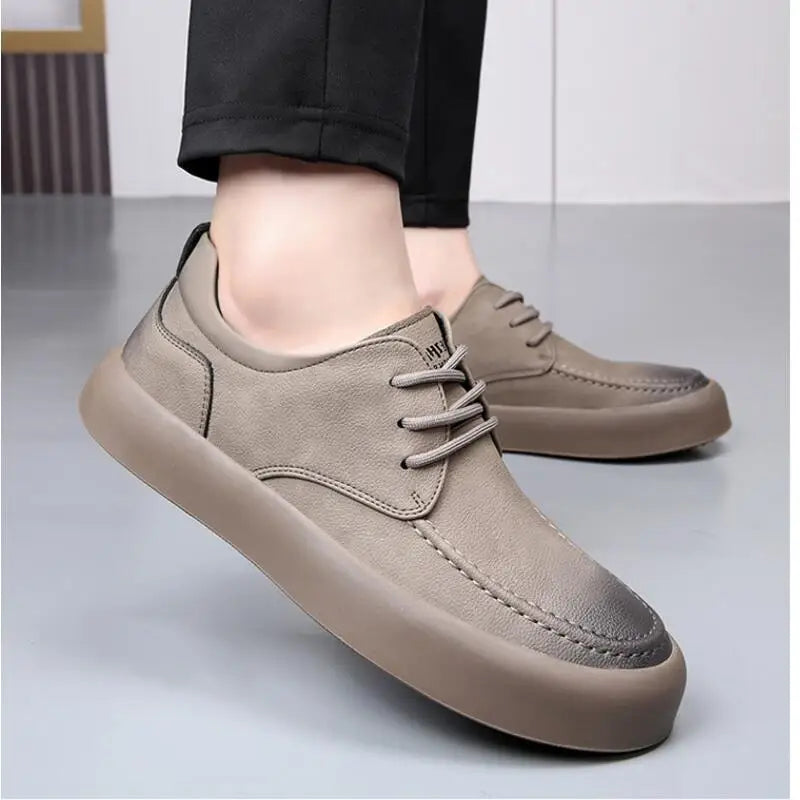 Men's retro handmade leather casual lace-up shoes, non-slip sole, classic stitching, comfortable, slip-on, spring and summer, work