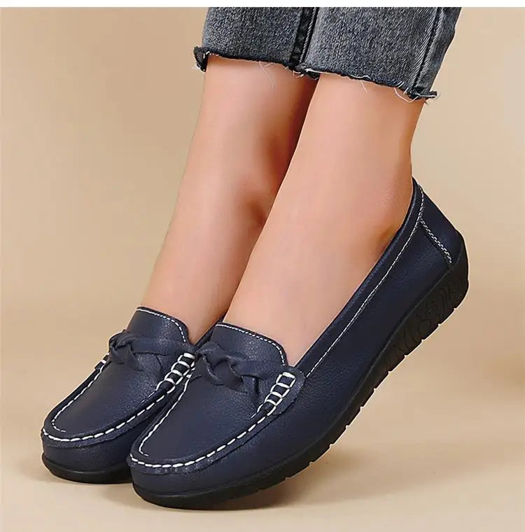 Zapatos planos de moda para mujer, mocasines transpirables para mujer, mocasines de piel auténtica para caminar, calzado para mujer