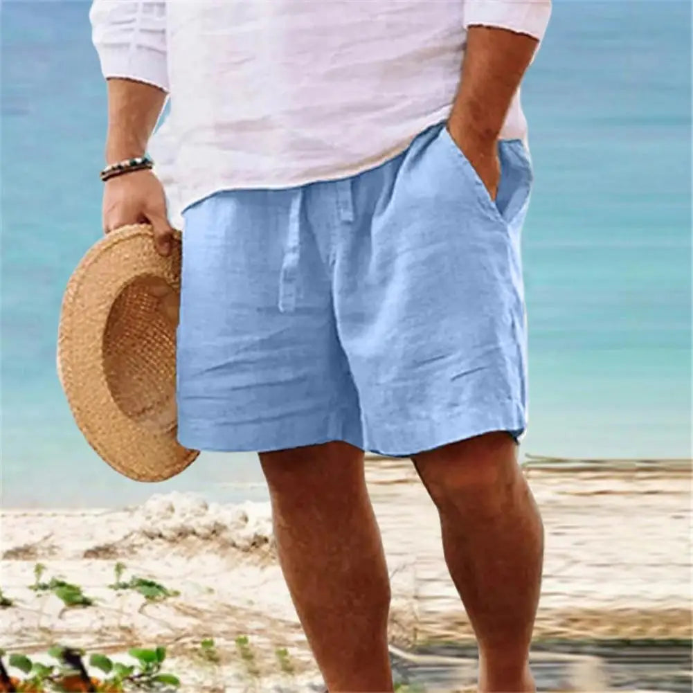 2024 New Men's Cotton Linen Shorts Summer Breathable Solid Color Fitness Short Pants Streetwear M-4xl