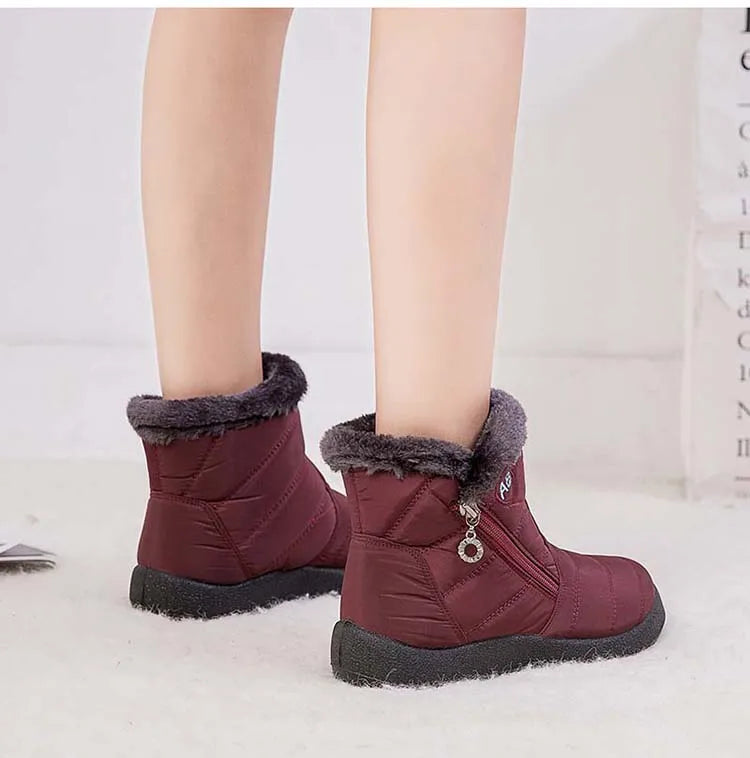 Botas de nieve para mujer, botas cómodas para mujer, zapatos impermeables para mujer, zapatos con cremallera, botas de invierno de piel suave para mujer, botas para mujer
