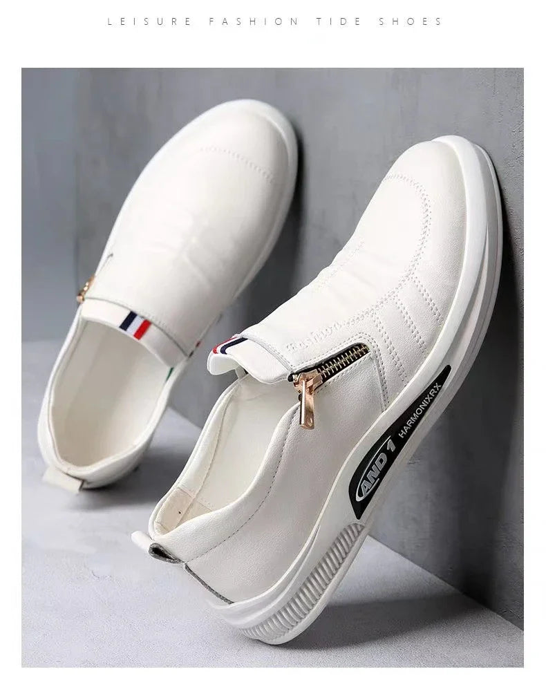 Zapatos casuales de piel sintética para hombre, mocasines de marca de moda, zapatillas de negocios con cremallera, mocasines cómodos, zapatillas deportivas para hombre