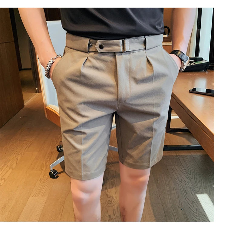 Shorts de terno estilo britânico de verão em 4 cores 2023, masculino, Nápoles, casual, slim fit, calça curta, fashion, slim fit, cor sólida