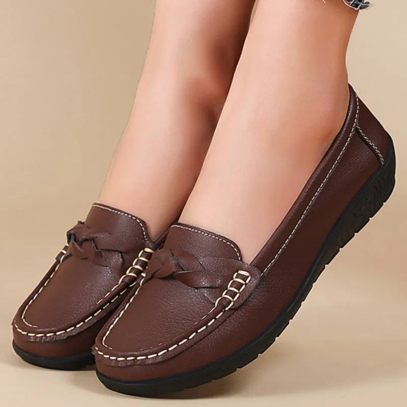 Zapatos planos de moda para mujer, mocasines transpirables para mujer, mocasines de piel auténtica para caminar, calzado para mujer