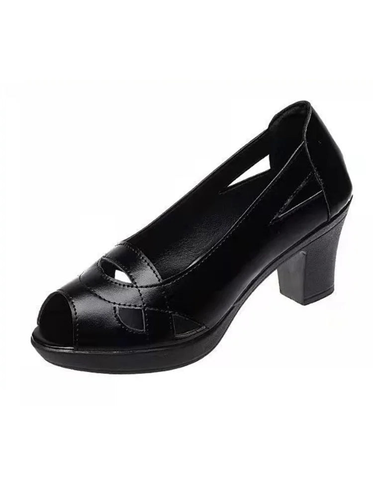 Zapatos de moda para mujer, tallas grandes, punta abierta, alta calidad, primavera, tacón cuadrado, zapatos informales de oficina CA126