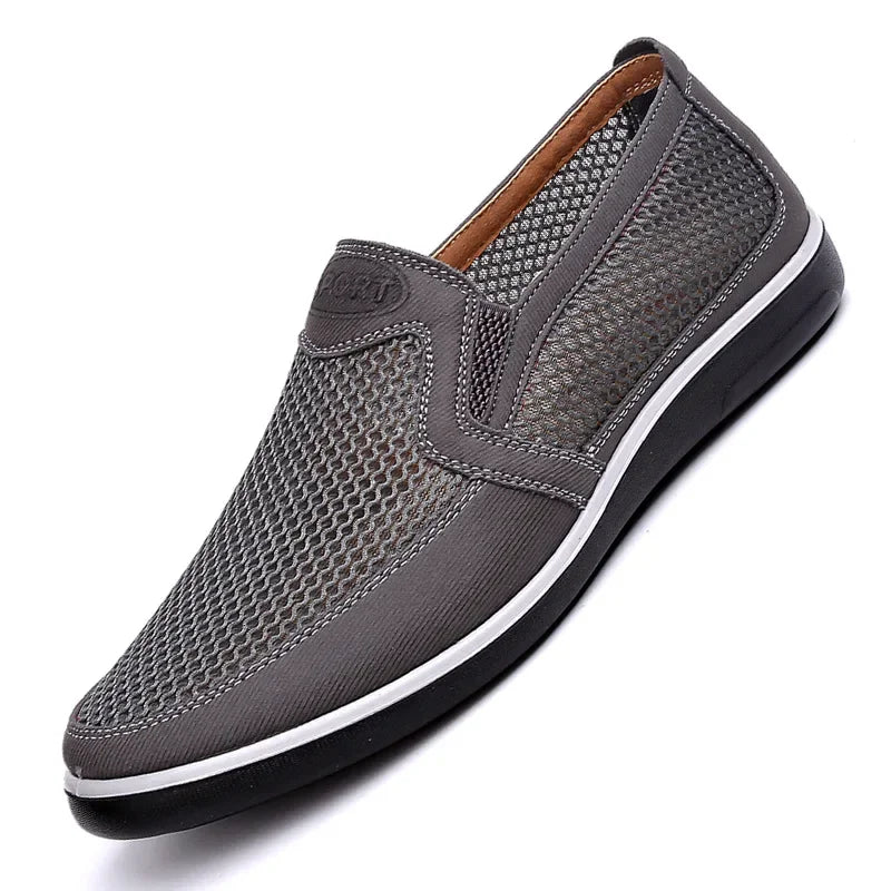 New Summer Breathable Mesh Men Shoes Lightweight Flat Casual Fashion Designer Men Loafers Beige