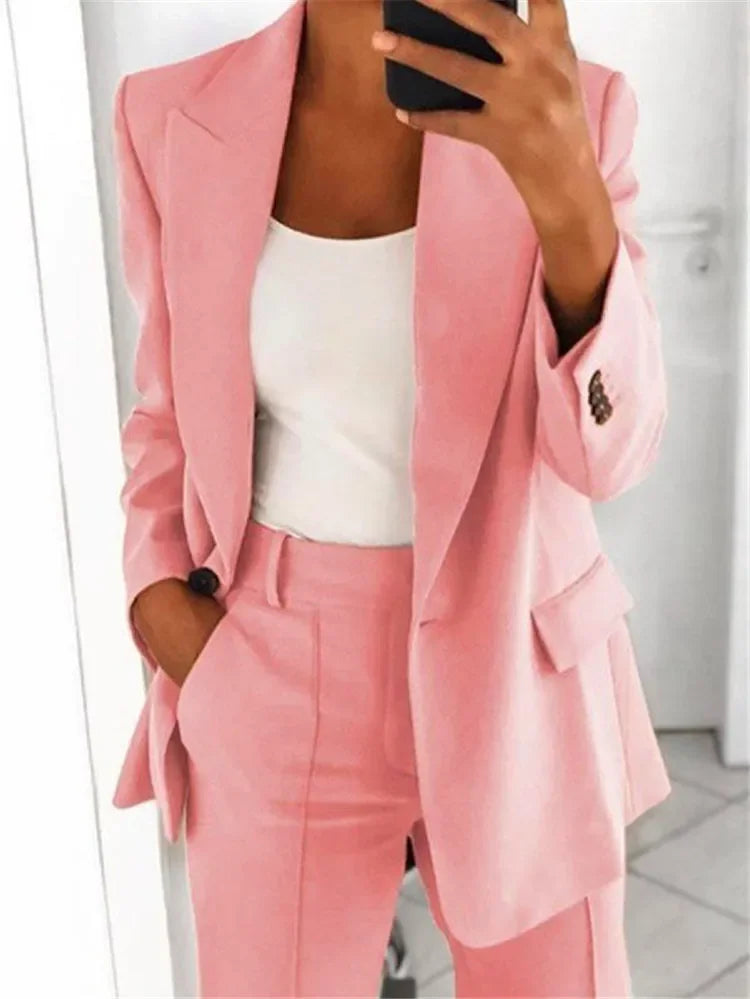 Blazer feminino casual de manga comprida, cor sólida, gola alta, temperamento simples, tamanho grande, 2025 S-5XL