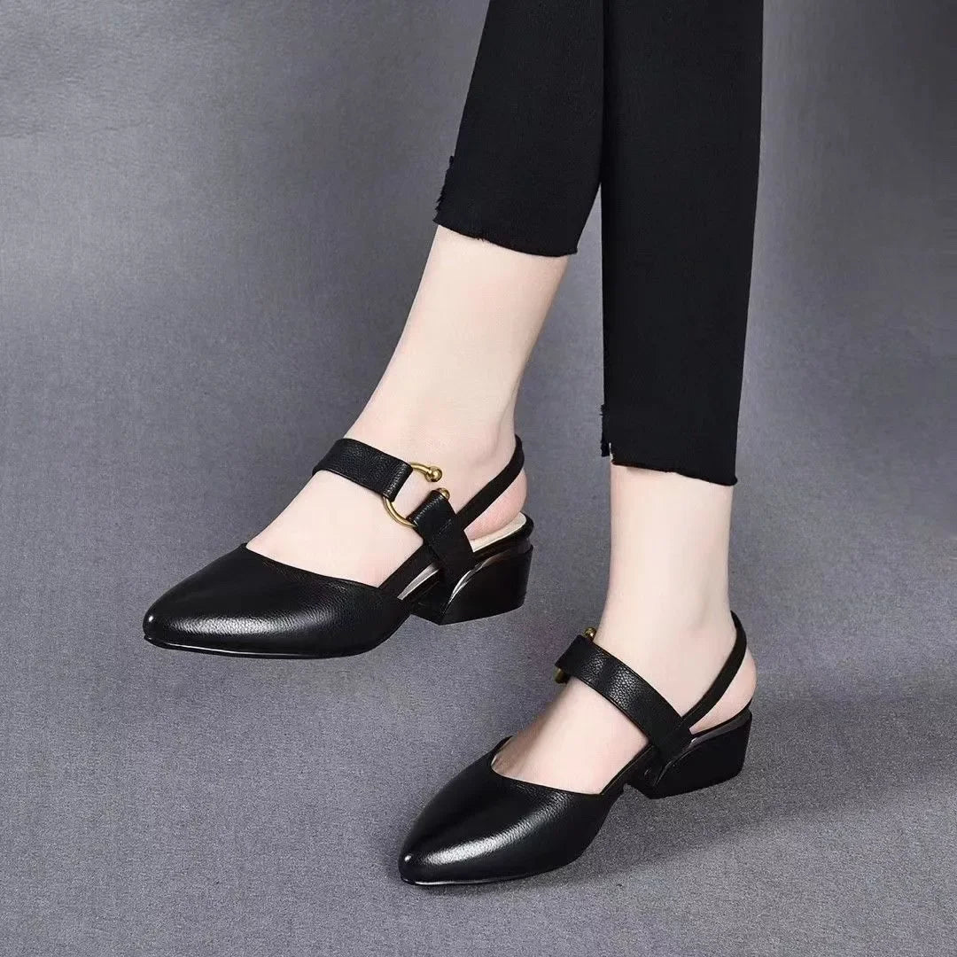 Zapatos de tacón alto para mujer, ligeros, amarillos, punta abierta, cómodos, primavera-verano, elegantes sandalias negras para casa y playa E1105