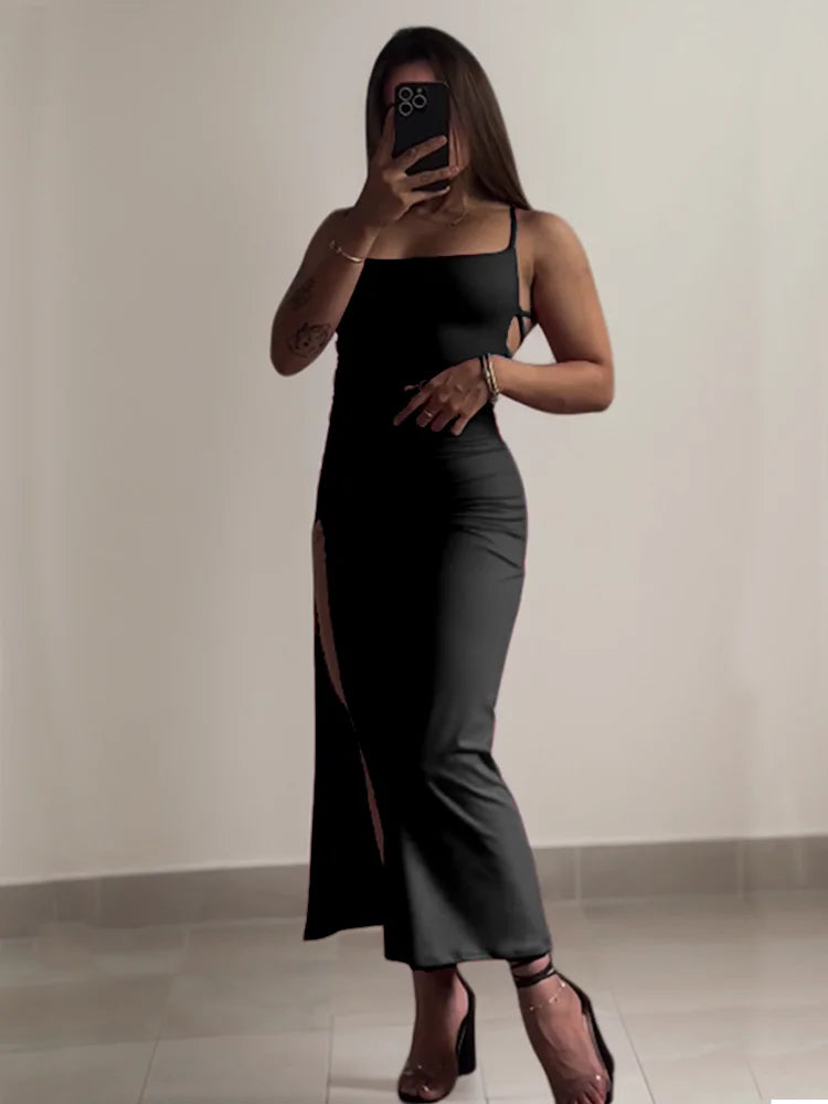 Vestido nuevo explosivo de verano 2024, vestido de alta sensibilidad con tirantes tipo halter y bolso Spice Girl a la cadera.