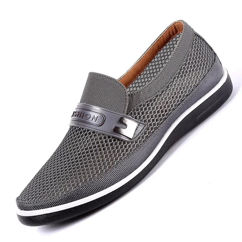 New Summer Breathable Mesh Men Shoes Lightweight Flat Casual Fashion Designer Men Loafers Beige