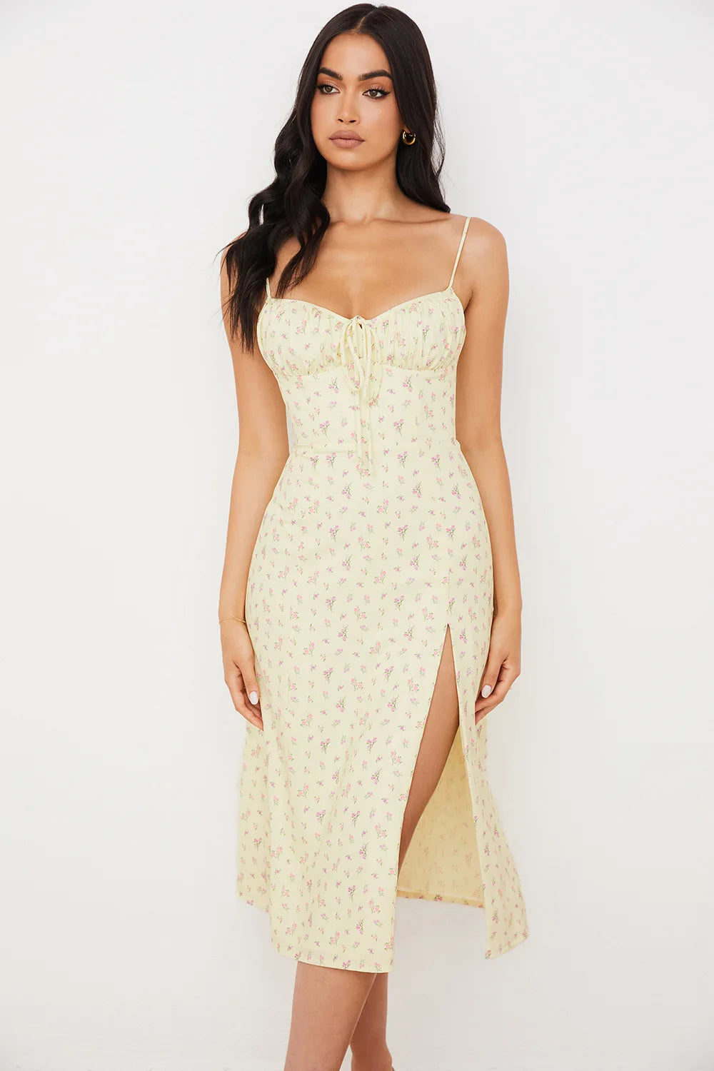 Vestido largo ajustado con estampado floral elegante para mujer, ropa de calle para vacaciones en la playa, verano 2024, artículos al por mayor para negocios.