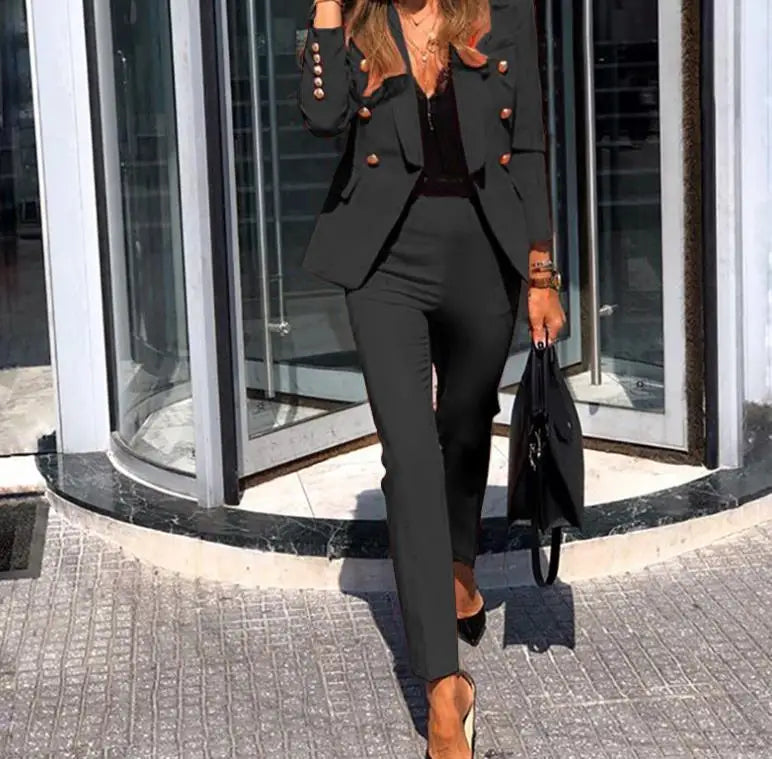 Conjunto casual de blazers com frente aberta, calça lápis vermelha, conjunto de manga comprida, jaqueta blazer para escritório, duas peças, traje feminino para escritório