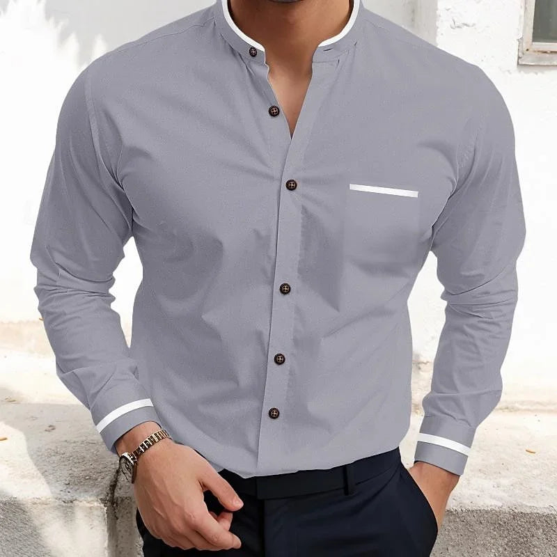 Camisa de manga larga para hombre, nueva, estilo informal, de negocios, de color sólido, con bolsillo de solapa, cómoda y de uso diario para hombre de Europa y América.