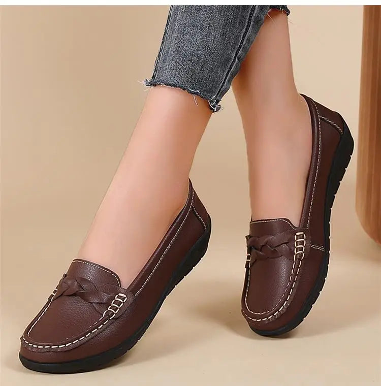 Zapatos planos de moda para mujer, mocasines transpirables para mujer, mocasines de piel auténtica para caminar, calzado para mujer