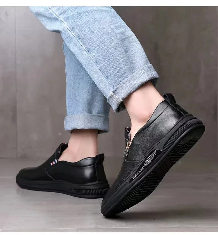Zapatos casuales de piel sintética para hombre, mocasines de marca de moda, zapatillas de negocios con cremallera, mocasines cómodos, zapatillas deportivas para hombre