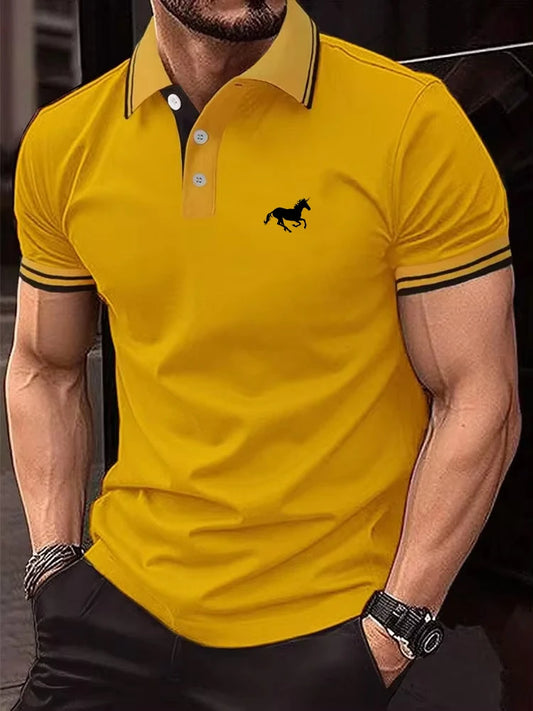 Nova camiseta masculina clássica de manga curta, camisa polo de verão, camiseta casual, lapela de botão, super grande, tamanho S-3XL, camisa polo casual