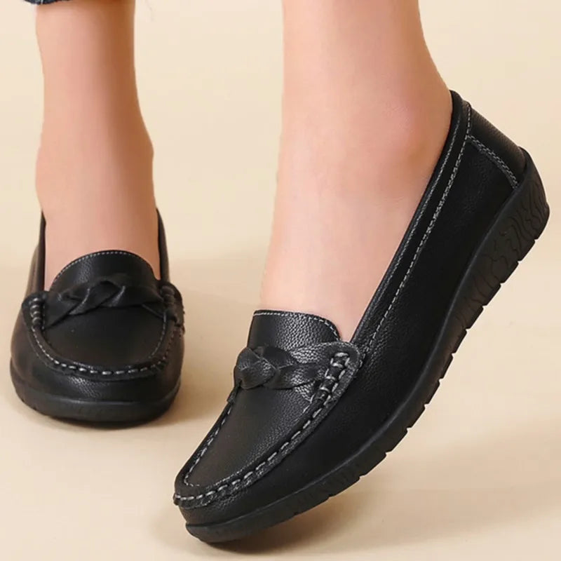 Zapatos planos de moda para mujer, mocasines transpirables para mujer, mocasines de piel auténtica para caminar, calzado para mujer
