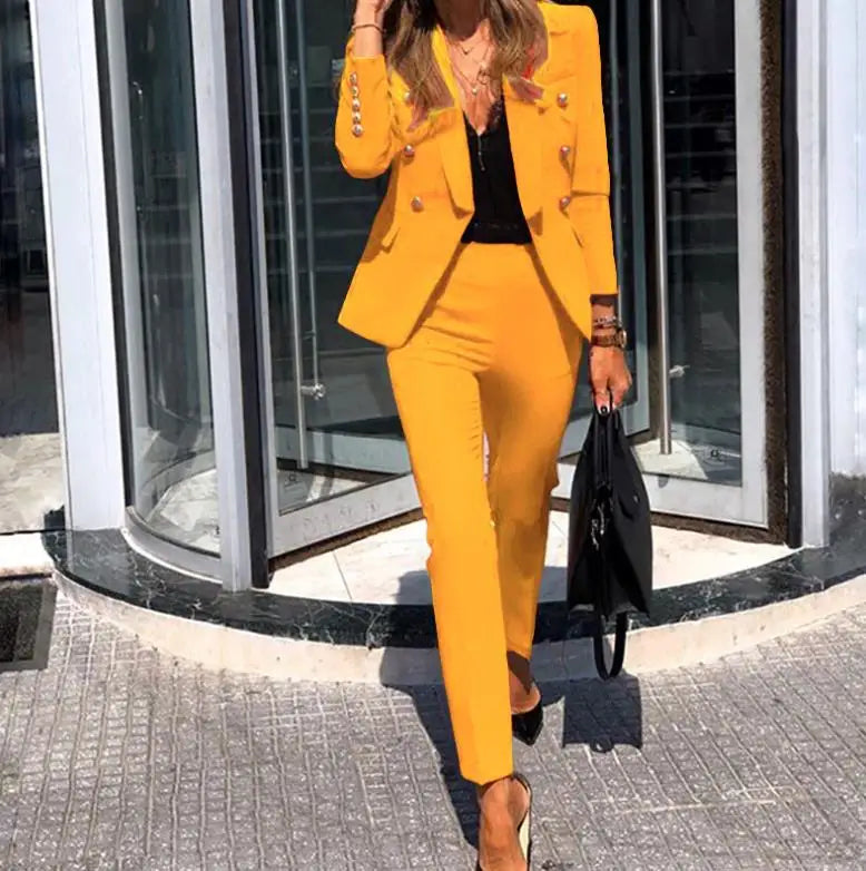 Conjunto casual de blazers com frente aberta, calça lápis vermelha, conjunto de manga comprida, jaqueta blazer para escritório, duas peças, traje feminino para escritório