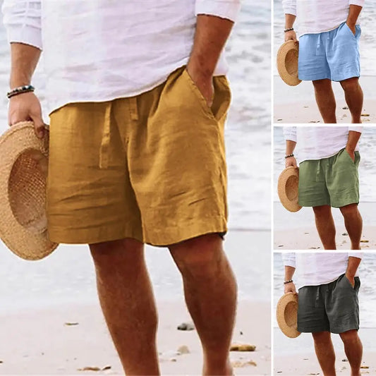 2024 New Men's Cotton Linen Shorts Summer Breathable Solid Color Fitness Short Pants Streetwear M-4xl