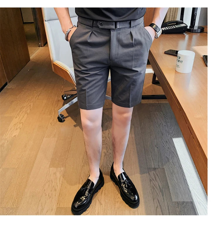 Shorts de terno estilo britânico de verão em 4 cores 2023, masculino, Nápoles, casual, slim fit, calça curta, fashion, slim fit, cor sólida