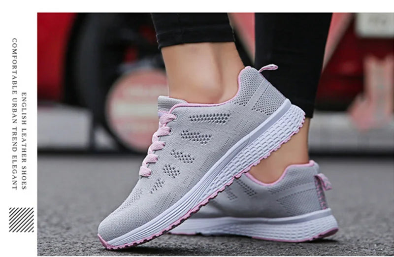 Zapatos casuales de mujer, zapatillas planas de malla transpirables a la moda para caminar, zapatillas de deporte para mujer 2021, zapatos vulcanizados para gimnasio, calzado blanco para mujer