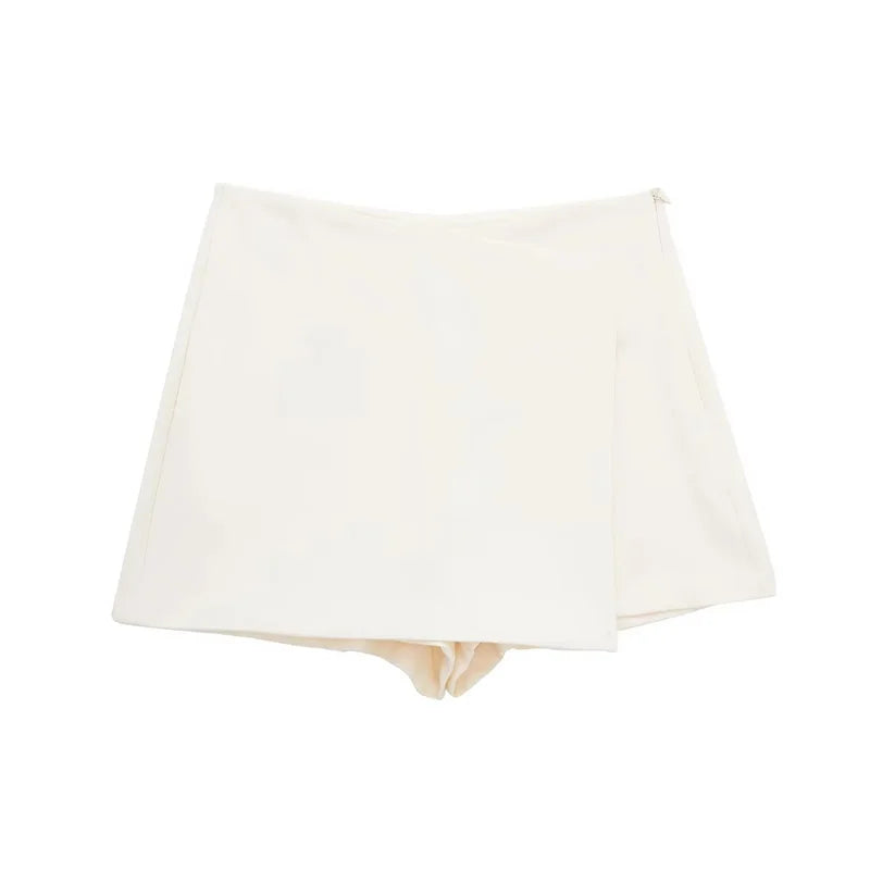 TRAF 2024 Falda pantalón asimétrica para mujer, minifalda negra de cintura alta, pantalones cortos informales tipo bermudas para mujer, faldas cortas de verano para mujer