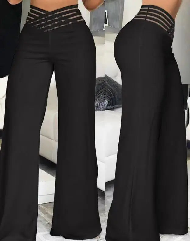 Calças femininas elegantes de cintura alta e pernas largas, primavera/outono, moda feminina, soltas, compridas, casuais, para escritório, sólidas, roupas femininas, novas calças