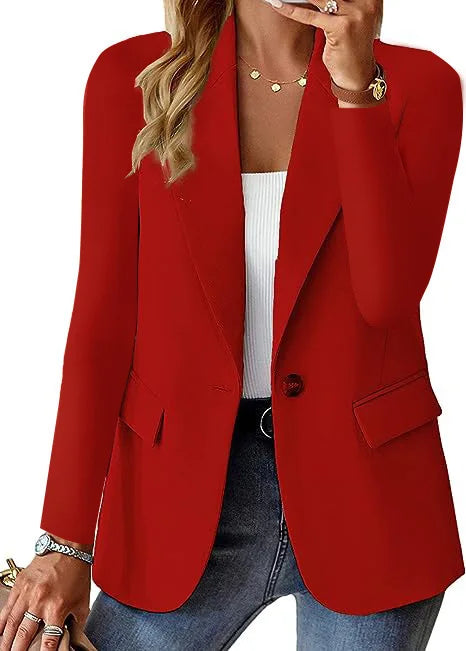 Blazer casual feminino da moda 2024 primavera outono novo cor sólida gola virada para baixo manga comprida casaco elegante para escritório